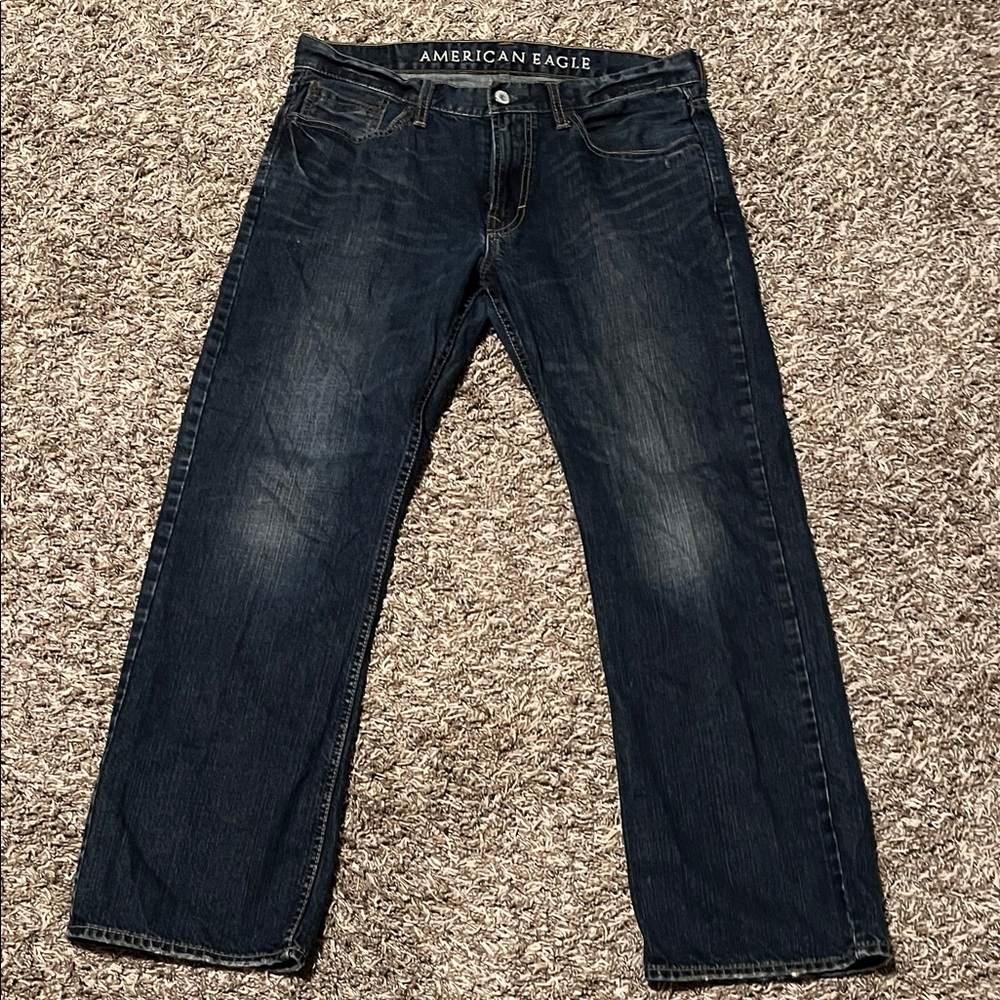 American Eagle Outfitters Men's Deep Indigo Low Rise Bootcut Jeans